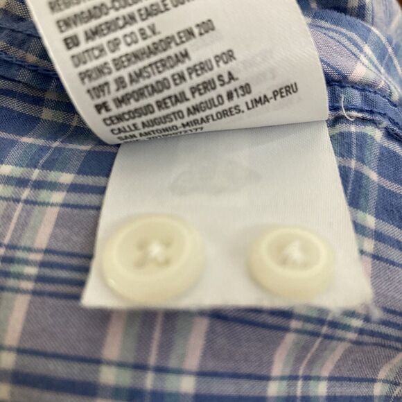 American Eagle Shirt Mens M Blue Lavender Button Down Plaid Long Sleeve Preppy - Picture 11 of 12